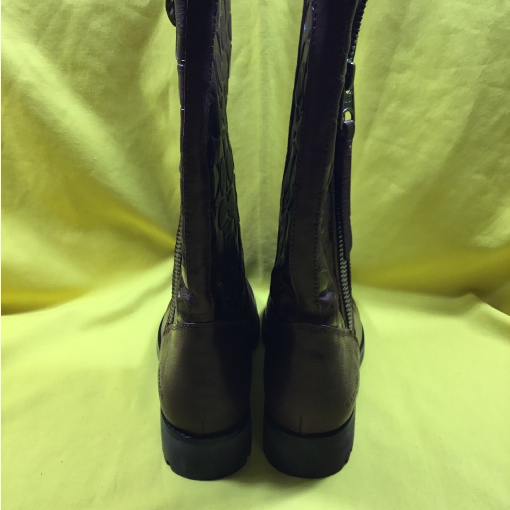 Coach Brown Leather Valentine Mid-Calf Logo-Embossed Boot with Gold-Zip SZ 8 - Picture 14 of 16